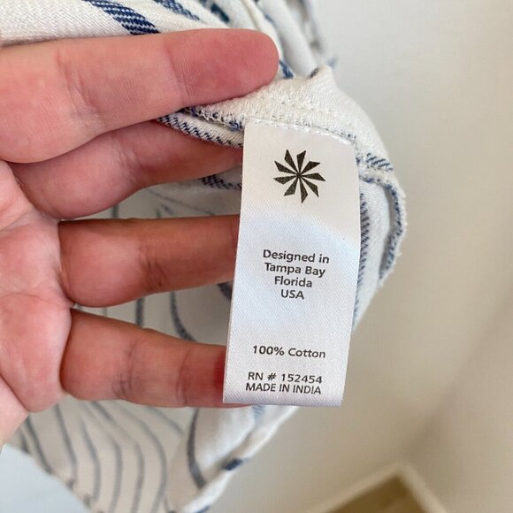 Kyla Seo White Blue Striped Floral Embroidered Button Front Blouse XL - Picture 6 of 8